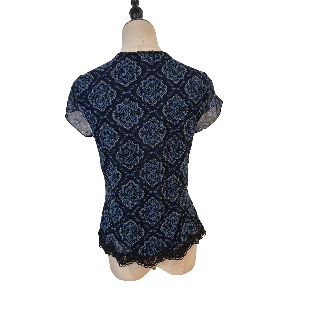 Mesh top black blue crochet lace beaded Sz M boho grunge whimsigoth Y2K Romantic - Picture 4 of 7